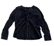 Renee C Shirt Womens Medium Black Long Sleeve Criss Cross Tassel Blouse Rayon