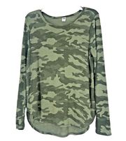 Old Navy NEW  Green Camo Plush Knit Shirt Long Sleeve Round Hem Size M