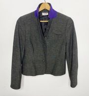 Akris Punto gray wool blend blazer *purple collar when popped Size 8 EUC