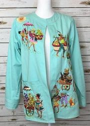 🧚‍♂️Bob Mackie Turquoise Embroidered Jacket Size S