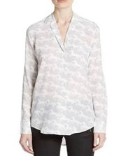 EQUIPMENT Keira Long Sleeve Silk Button DownHorse Print Light Gray S