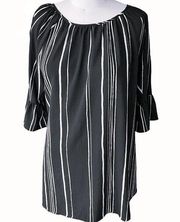 HEARTSOUL Black White Stripe Short Midi Dress ~ Flare Sleeves ~ Women's XL