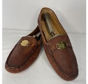Lauren Ralph Lauren Carley Womens Driving Loafer Leather Shoes Logo brown size 9
