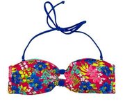 Hollister  Swim Y2K Bandeau Halter Neck Bikini Top Red Tropical Floral Size Small