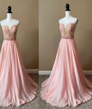 Sherri Hill | Pink Beaded Strapless Sweetheart Ball Gown Sz 10