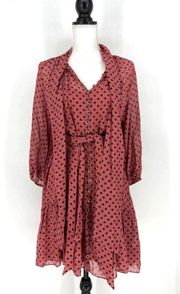 Zimmermann Polka Dot Bow Chiffon Mini Dress in Burgundy