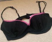 PLAYBOY Spaghetti Strap Bra- 40D Black/Pink Rhinestone EUC