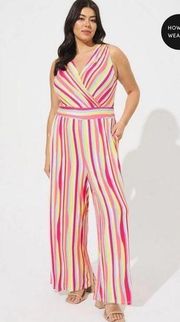 Torrid Pink&Yellow Stripe Super Soft Surplice Jumpsuit Sz.3 NWT