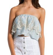 Sans Souci Baby Blue Embroidered Lace Tube Top Small