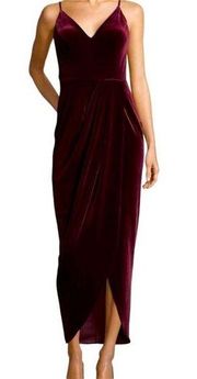 Xscape Women's Velvet Tulip-Hem Maxi Dress Size 10 - Burgundy Red NEW
