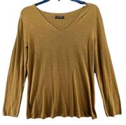 Italian Womens Angora Wool Knit Sweater S Mustard Long Sleeve V-Neck Soft Cozy