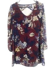 Maroon Floral Tunic Long Sleeve Dress