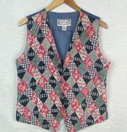 Vintage Jonathan Martin Womens Button Vest 100% Silk Patchwork Quilt Floral