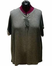 Femme By Tresics Women's Gray Lace Up Top Sz 1X Cap Rolled Sleeves