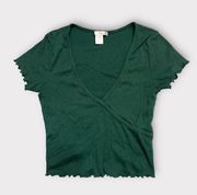 Green booboo crop top vneck tee