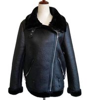 For The Republic WMN’S Faux Leather/Faux Fur Moto Jacket SZ S