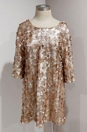 Dress the Population Gold Brooklyn Sequin Shift Dress Size L Original Price $238