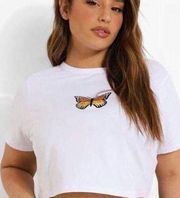 Boohoo White butterfly Crop Top XL