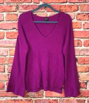 Fuschia  Ribbed Bell Sleeve Knit Sweater
