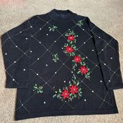 VICTORIA JONES VINTAGE 70’S SWEATER HOLIDAY EMBELLISHED BLACK BEADED EMBROIDERY