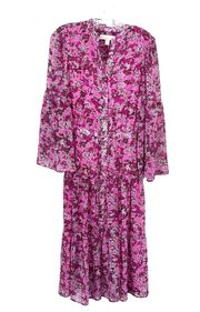 MICHAEL MICHAEL KORS Pink Floral Chiffon Tiered Enchanted Bloom  Dress size 0