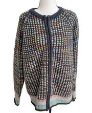 Handmade Multi-Color Raised Acrylic Zipped Cardigan Sweater Size XL - 1XL