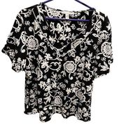 JM Collection black and white boho print v-neck top women’s size 3X