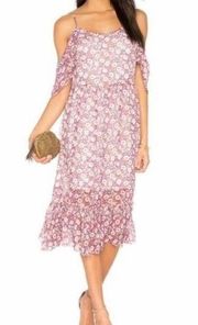 Buffy Poppy Floral Cold Shoulder Midi Dress Size Medium