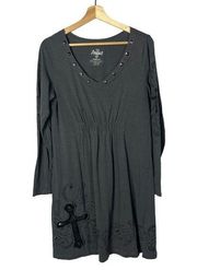 Ariat Dark Gray Long Sleeve Cotton Mini Dress M