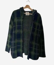 x Urban Outfitters Grunge Blue Green Plaid Open Front Hooded Cardigan L