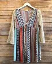 Kori America Mixed Print Floral Lace Boho Dress Size Small