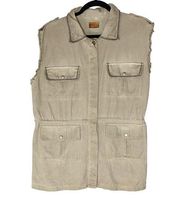 POL Denim Utility Vest Distressed Brown Large