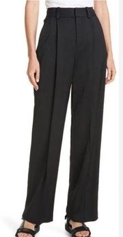 Vince Pressed Crease Tailored Wide Leg Trouser Pant Black Drop Waist Linen Blend