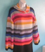 Gap Wool Blend Hoodie Sweater Pullover Womens Size M Kangaroo Pocket Colorful
