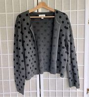 Elle open front cardigan polka dots gray black size XL