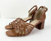 J. Jill Brown Strappy Genuine Leather Block Heeled Open Toe Sandals Size 8