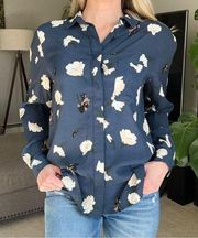 GANNI // Navy Blue Floral Button Down Shirt