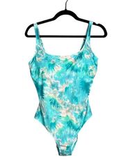 NWT Johnny Was Calme Aqua Keys Turquoise Tie Dye One Piece Tank Swimsuit XL