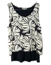 Pleione Womens Size Small Tank Top Cami Layered Palm Leaf Black White Blouse 455