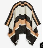 Fringe Color block Striped Poncho