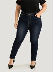 Size 14  • 1x • BloomChic • Contrast Trim Stitch Dark Wash Jeans - Indigo