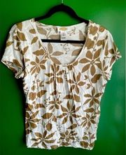 Women’s Talbots Tshirt Brown White Floral Size M Medium EUC