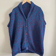 Varsity VINTAGE chunky knit blue and red button sweater vest poncho  retro