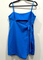 Zara Electric Blue Linen Blend Mini Dress/ Romper Size L Brand New w/Tags