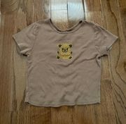 Y2k brown teddy bear rhinestone back detailed baby cropped tee