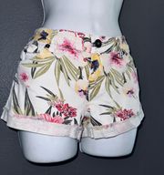 Tinsel Town Womens White Floral High Waisted Denim Jean Shorts 5