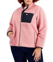 Tommy Hilfiger Pink Faux Fur Fleece Full Zip Mock Neck Jacket Size 1X