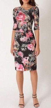 Black Halo NWT Rose Dress 10 Floral Pink Short Sleeve Mini Garden Red Sheath