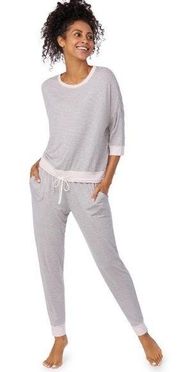 Room Service 3/4 Sleeve Top & Slim Pant PJ Set in Pink/Grey Stripe Size S