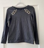 Ann Taylor Grey Gemstone Embellished Crewneck Thick Sweatshirt Size XXSP EUC